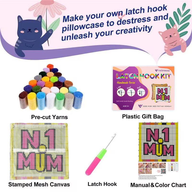 No.1 Mom Design Latch Hook Pillow Kit