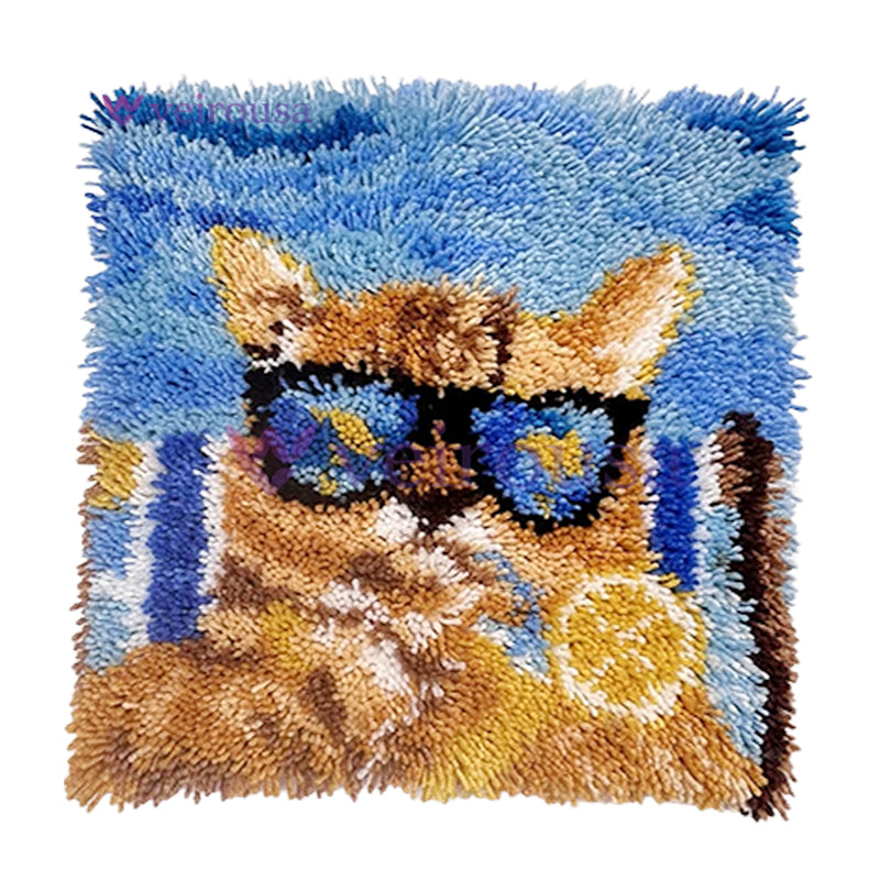 Cool Orange Cat Latch Hook Pillow Kit