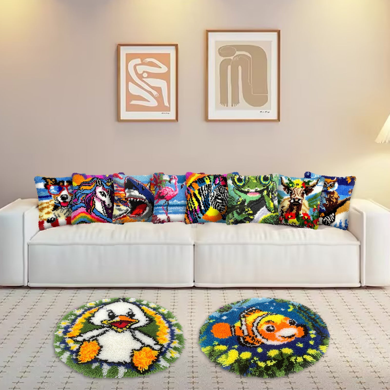 Couple Dolphins Latch Hook Pillow Kit