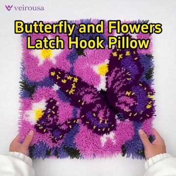 Butterfly & Flowers Latch Hook Pillow Kit