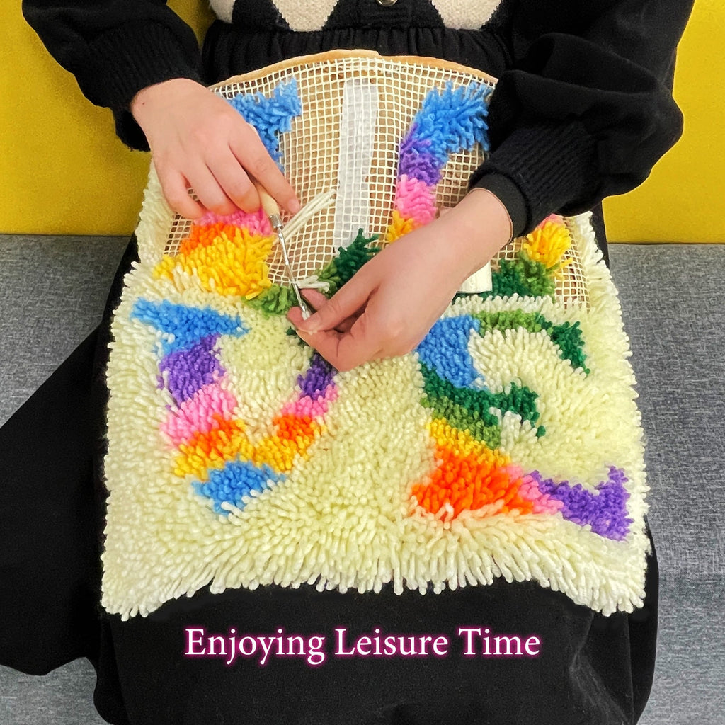 White Tiger with Flowers Latch Hook Rug Kit, Large Size DIY Rug Craft Set