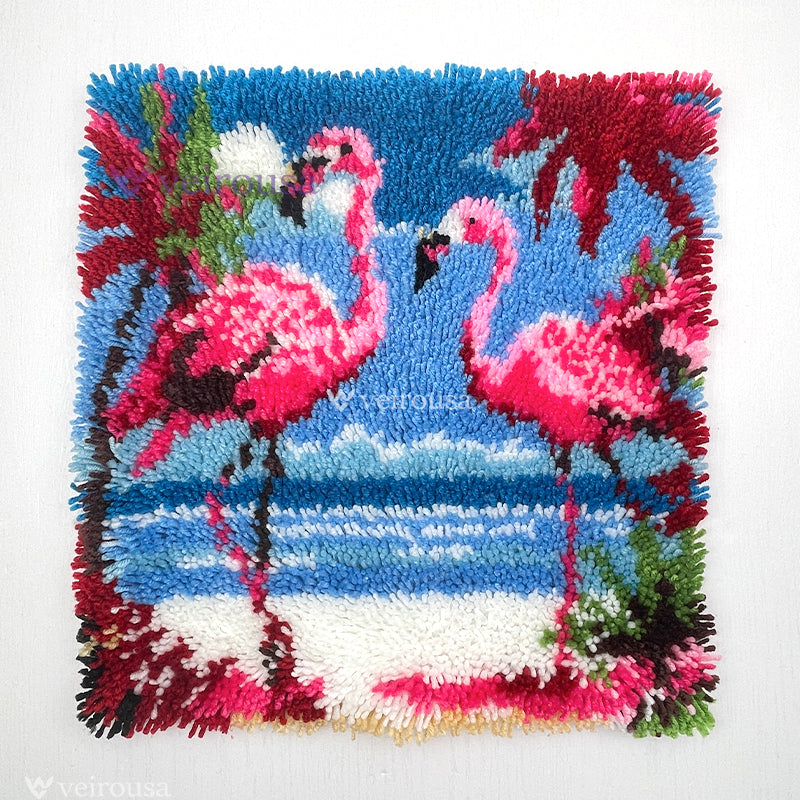 Tropical Flamingos Latch Hook Pillow Kit