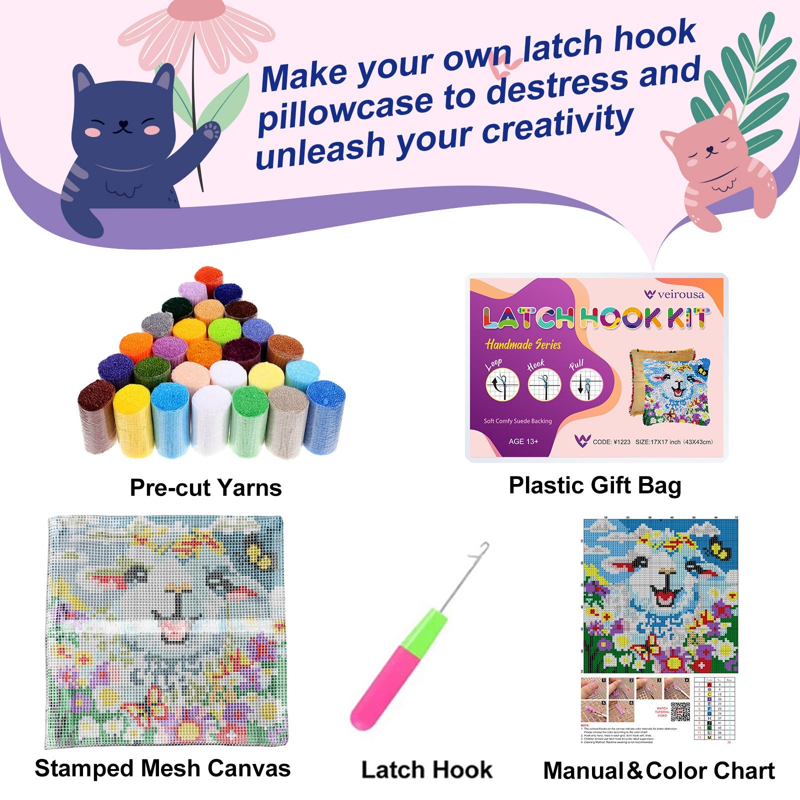 Joyful Lamb Latch Hook Pillow Kit