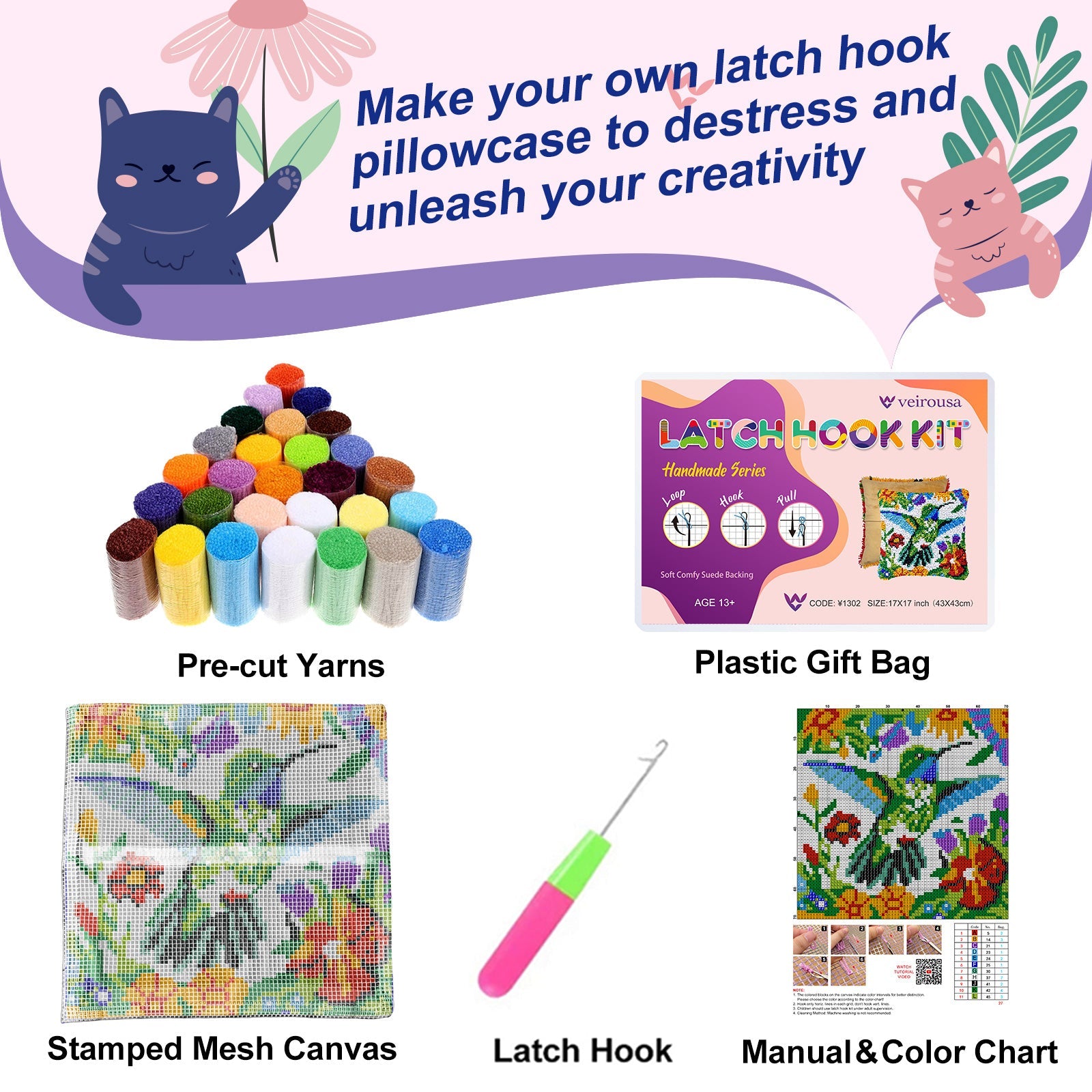 Flying Hummingbird Latch Hook Pillow Kit