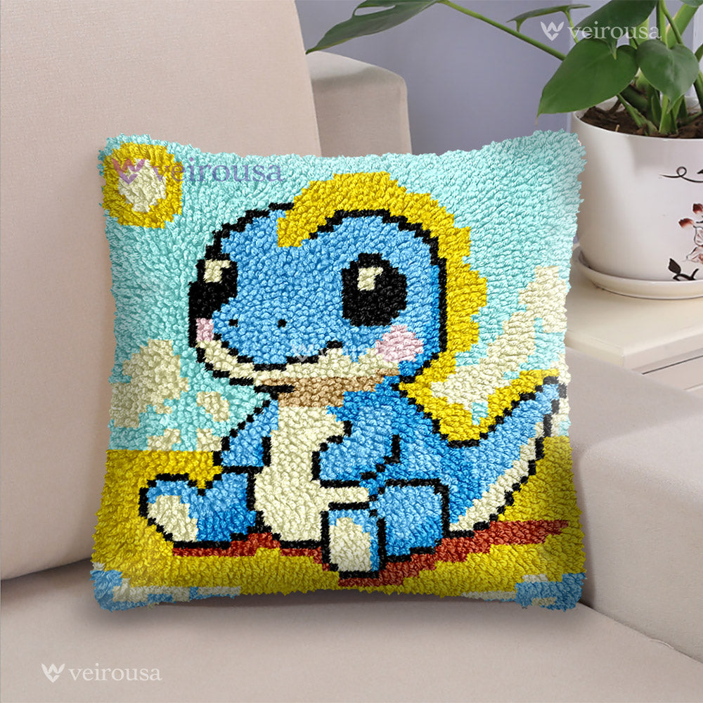 Veirousa Blue Baby Dinosaur Latch Hook Pillow Kit