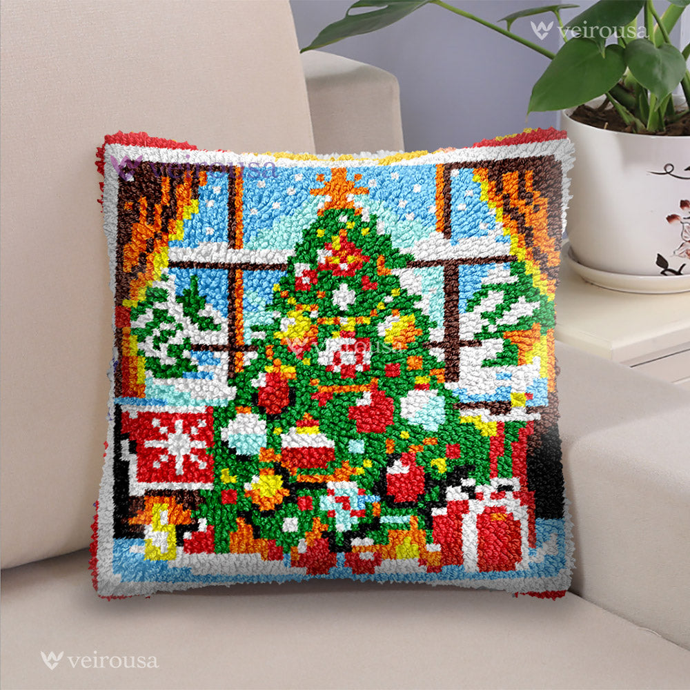 Veirousa Christmas Tree By the Window Latch Hook Pillow Kit