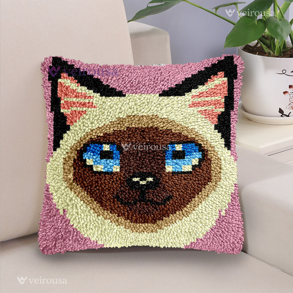 Veirousa Cute Siamese Cat Latch Hook Pillow Kit