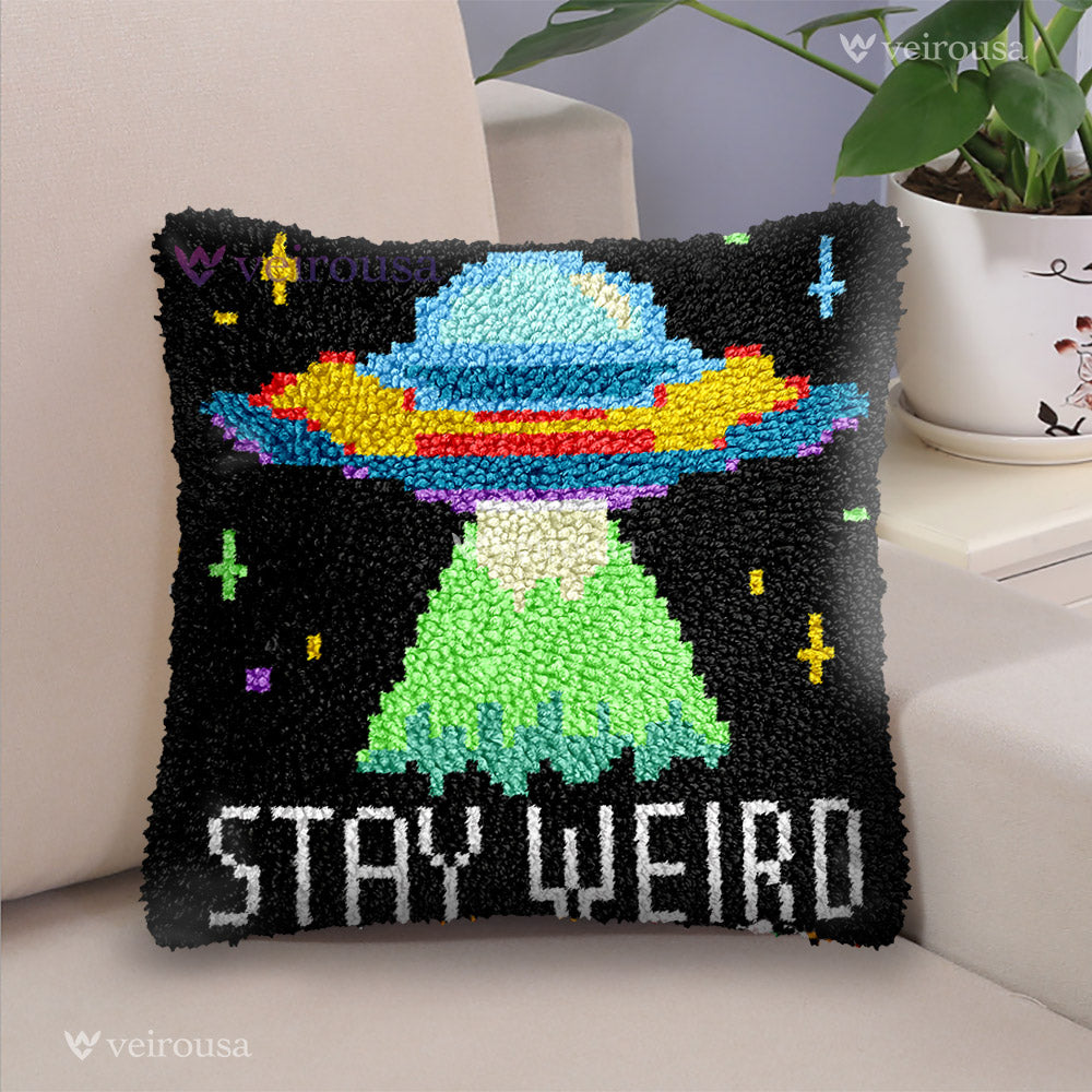 Veirousa Keep Strange UFO Latch Hook Pillow Kit
