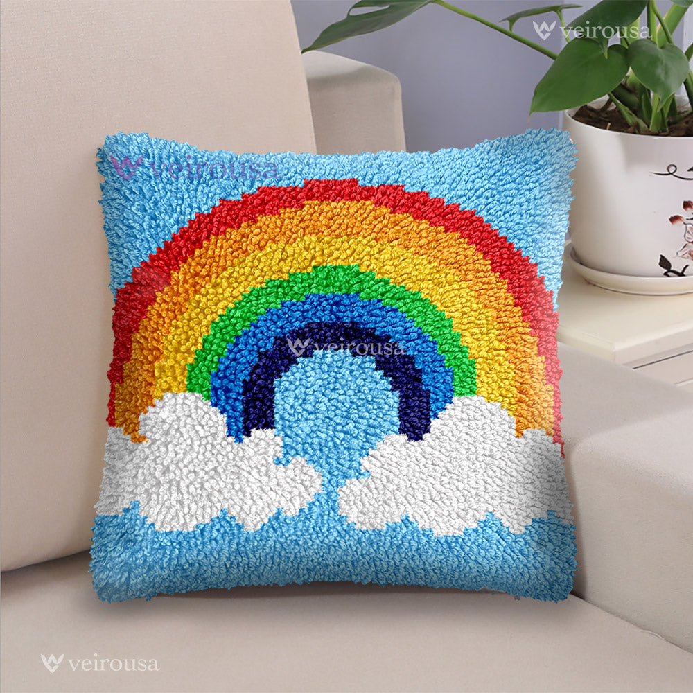 Veirousa Rainbow & Clouds Latch Hook Pillow Kit