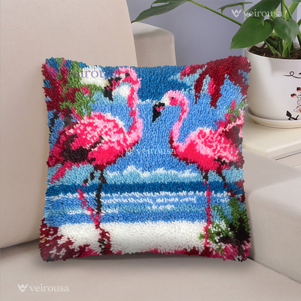 Veirousa Tropical Flamingos Latch Hook Pillow Kit